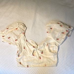 FREE PEOPLE CROPPED BLOUSE in cream, with pink and green pineapples, size small
